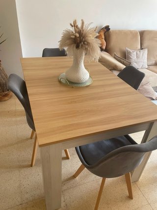 Mesa de comedor extensible madera y blanco