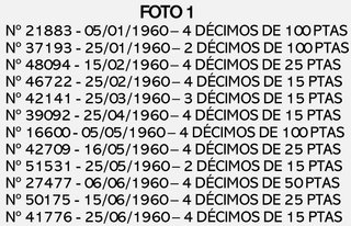 LOTE 115 DÉCIMOS LOTERÍA NACIONAL 1960