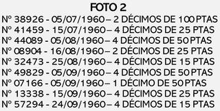 LOTE 115 DÉCIMOS LOTERÍA NACIONAL 1960