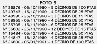 LOTE 115 DÉCIMOS LOTERÍA NACIONAL 1960