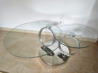 Mesa de centro redonda de cristal y metal