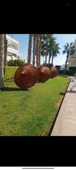 Sombrillas de ratán y madera