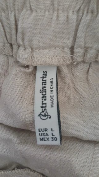 Pantalón Stradivarius L Lino Color Arena