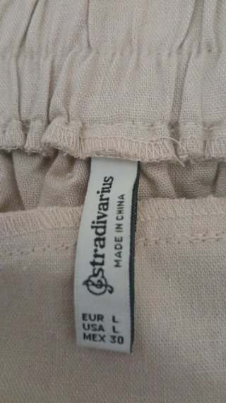 Pantalón Stradivarius L Lino Color Arena
