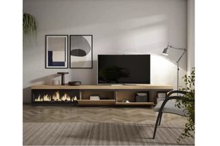 Mueble TV Roble con Chimenea Eléctrica