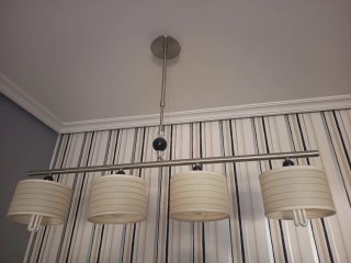 Lámpara colgante 4 luces beige y plata