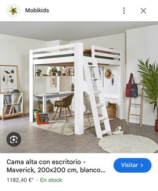 Cama juvenil alta Madera maciza.