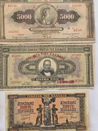 Lote Billetes Griegos Históricos Dracmas