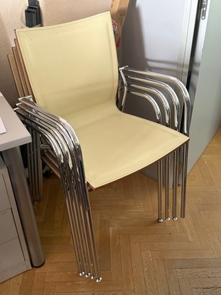 4 Sillas Beige/Plata Piel y Metal