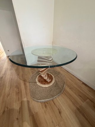 Mesa redonda cristal pie mármol espiral