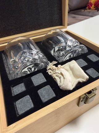 Set Vasos Whisky Caja Madera + Piedras