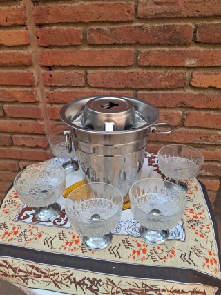 Juego copas cristal y cubitera metal