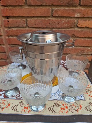Juego copas cristal y cubitera metal