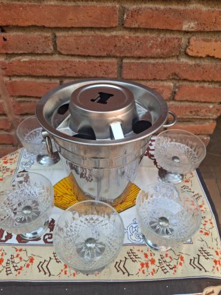 Juego copas cristal y cubitera metal