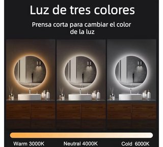 Espejo Baño Redondo con Luz LED Regulable, 50 cm