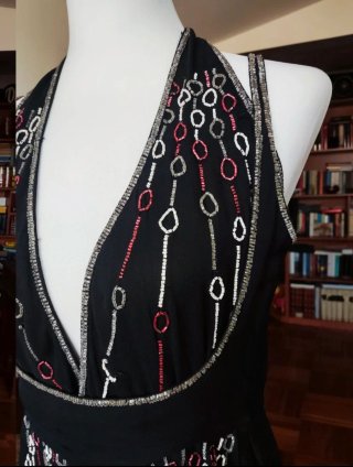 Abito Seta Nero Paillettes Donna