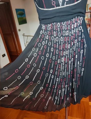 Abito Seta Nero Paillettes Donna