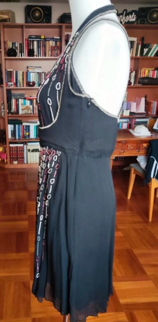 Abito Seta Nero Paillettes Donna