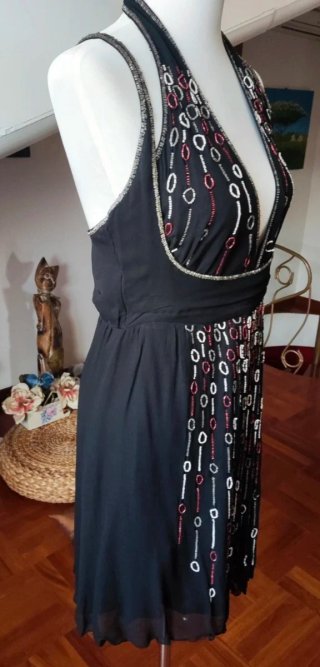 Abito Seta Nero Paillettes Donna