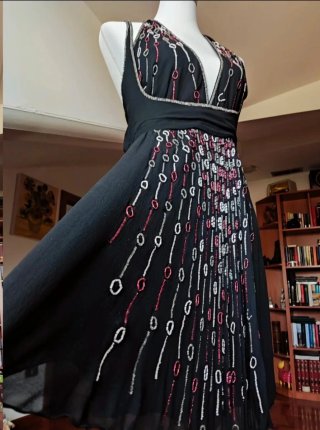 Abito Seta Nero Paillettes Donna