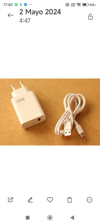 Cargador 33W Blanco con Cable USB