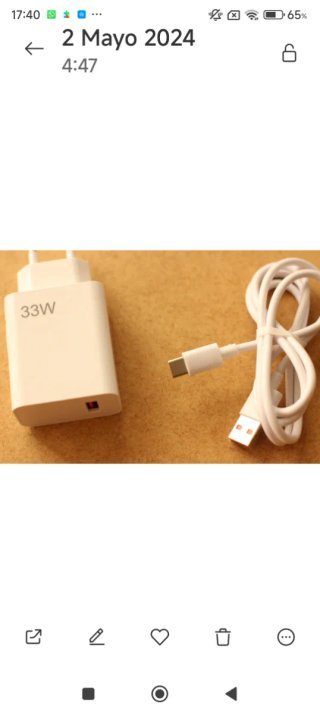 Cargador 33W Blanco con Cable USB