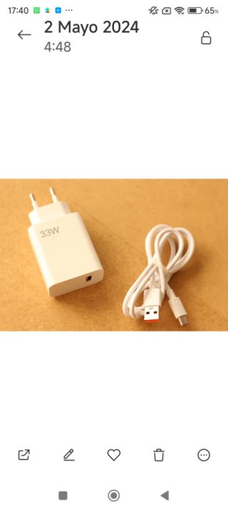 Cargador 33W Blanco con Cable USB