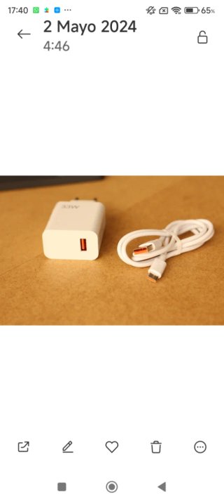 Cargador 33W Blanco con Cable USB