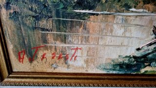 Dipinto paesaggio rurale con cornice