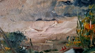 Dipinto paesaggio rurale con cornice