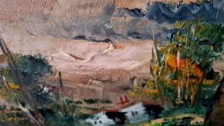 Dipinto paesaggio rurale con cornice