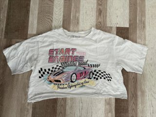 Camiseta corta coche carreras blanca