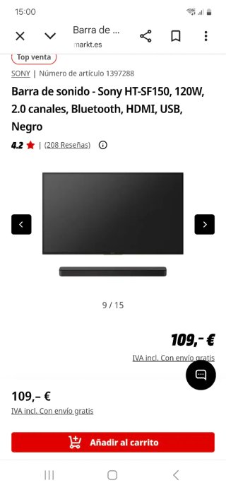 Barra de Sonido Sony HT-SF150 Negra
