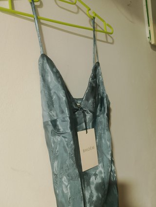 Vestido Lencero Satén Azul Turquesa T38