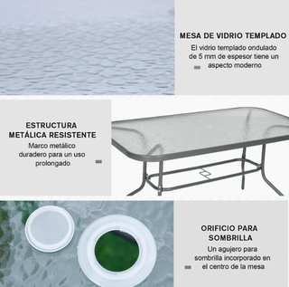 Tavolo da Giardino Rettangolare in Metallo e Cristallo