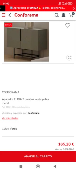 Aparador Conforama ELDIA verde patas metal.