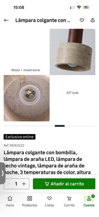 3 Lámparas de techo de piedra y madera