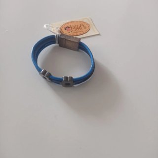 Pulsera artesanal flores azul y gris