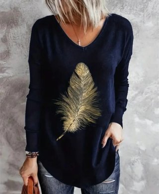 Camiseta azul con pluma dorada T44