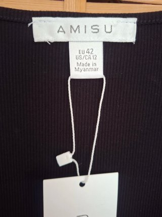 Vestido largo canalé negro mujer