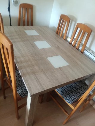 Mesa de salón extensible madera y cristal