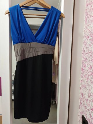 Vestido tubo color block (azul/gris/negro)