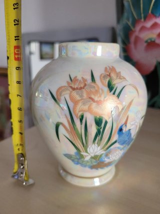 Vaso piccolo porcellana decorato fiori e uccello