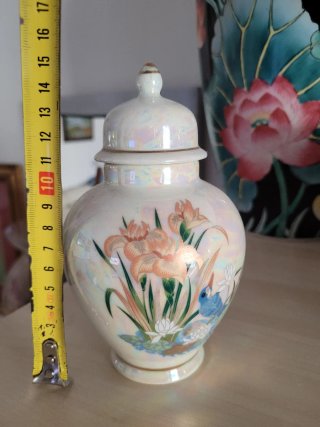 Vaso piccolo porcellana decorato fiori e uccello