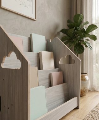 Mobile libreria Montessori bassa per bambini in legno
