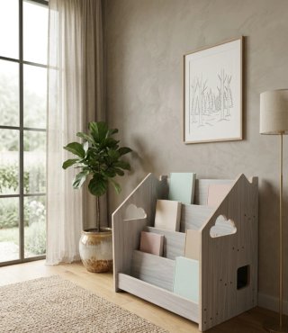 Mobile libreria Montessori bassa per bambini in legno