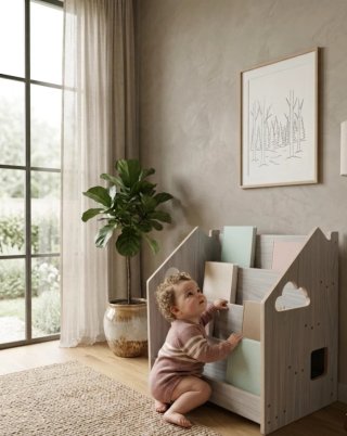 Mobile libreria Montessori bassa per bambini in legno