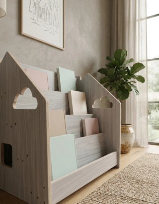 Mobile libreria Montessori bassa per bambini in legno