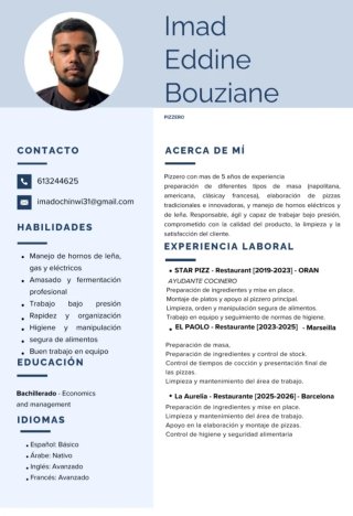 Busco empleo cómo pizzaiolo