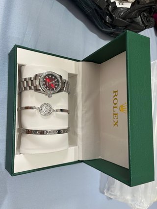 Rolex Mujer Set Rojo y Plateado